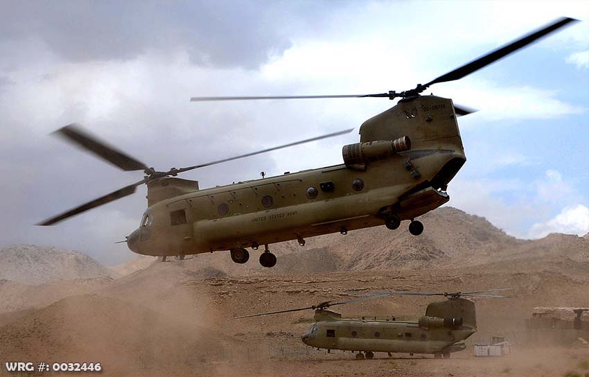 U.S. Army CH-47 Chinook helicopter from the 101st Airborne Division takes off after dropping supplies at Forward Operating Base Baylough in the Zabul Province of Afghanistan to Soldiers with Delta Company, 1st Battalion, 4th Infantry Regiment June 7, 2010.